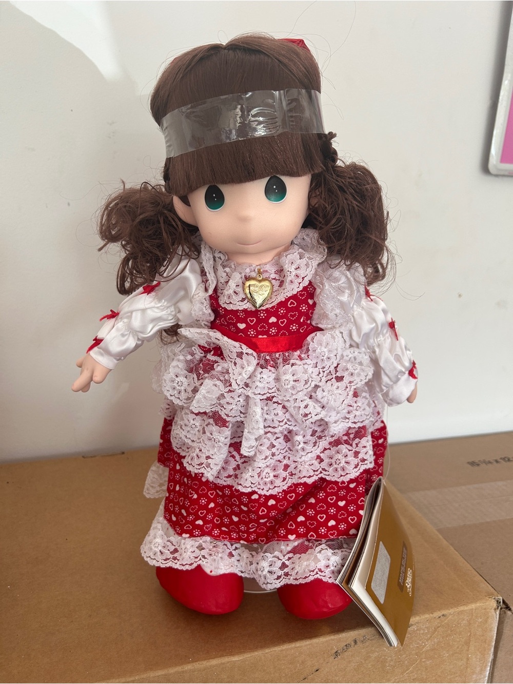 Precious Moments Rachel Doll Red White Lace Dress